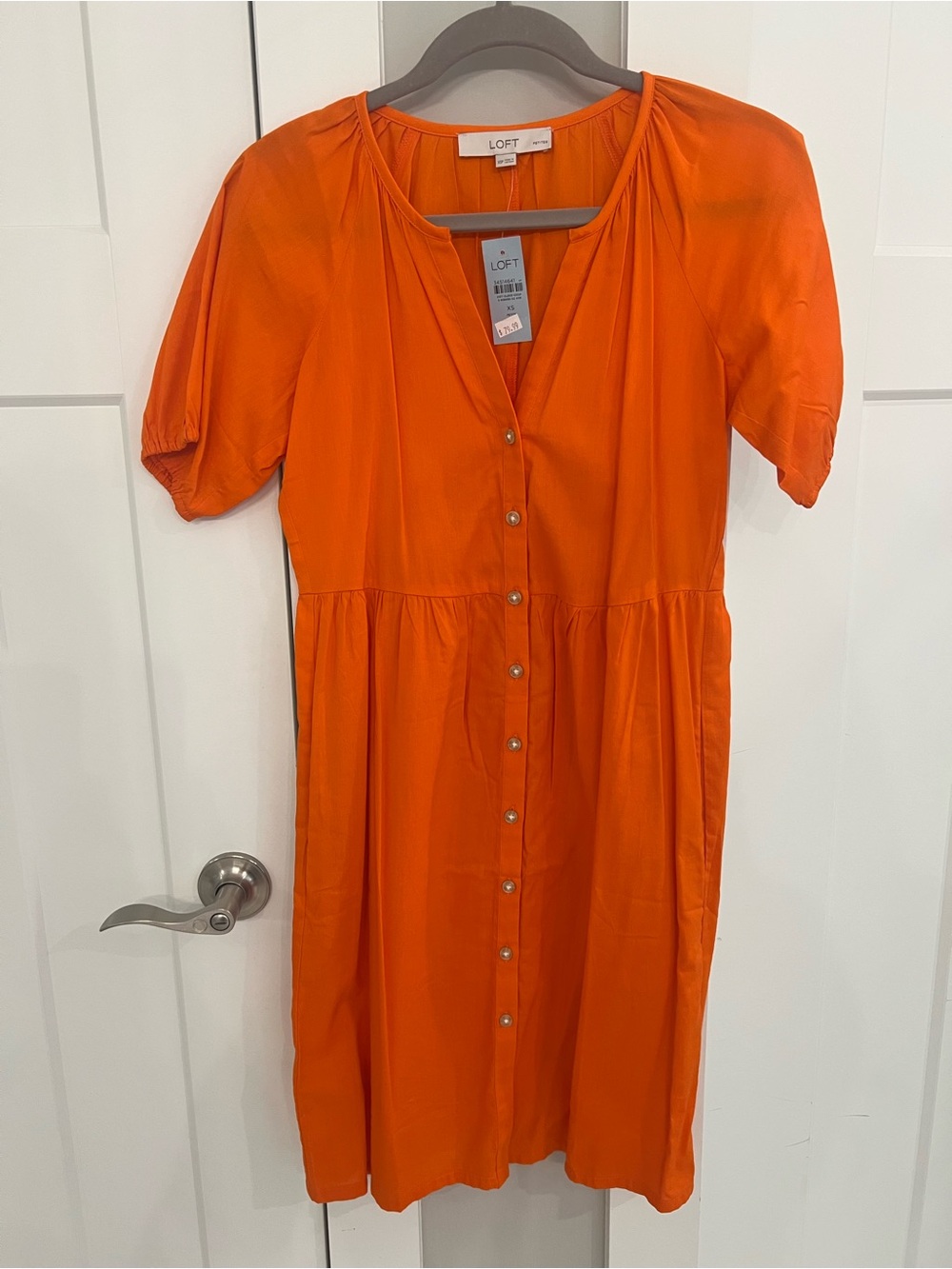LOFT Bright Orange Button-Down Short Sleeve Dress